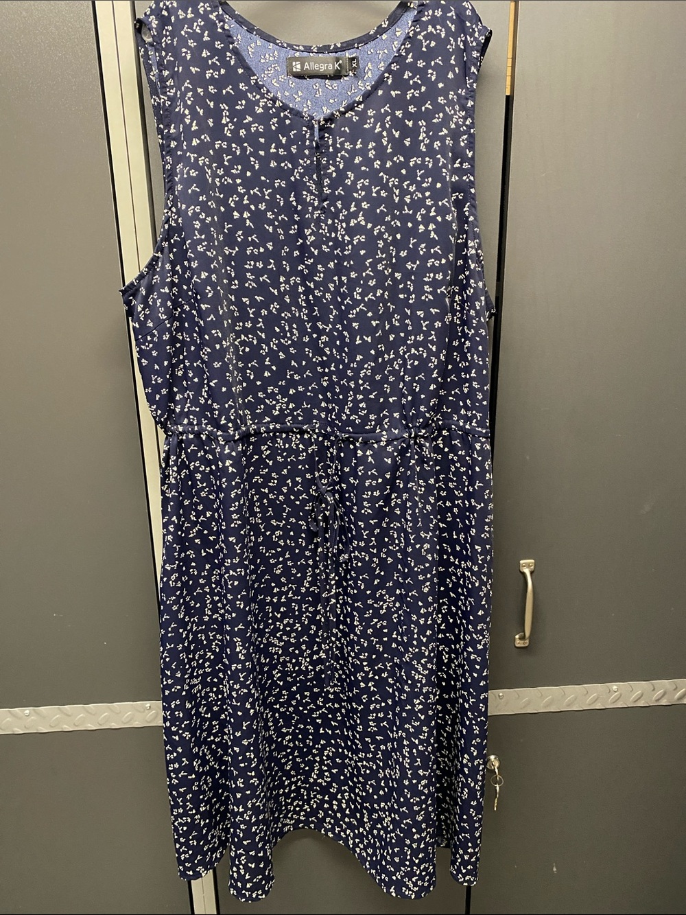 Allegra K Navy Sleeveless Midi Dress with White Micro Print